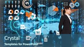  Presentation with dark blue black slate - Presentation theme featuring serious businesswoman against glowing blue background and a ocean colored foreground