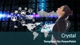  Presentation with black - PPT layouts enhanced with serious-businesswoman-against-glowing-envelopes background and a ocean colored foreground