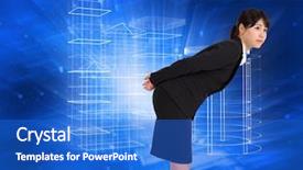  Presentation with blue squares - Theme consisting of serious businesswoman bending against abstract blue squares background and a cobalt blue colored foreground