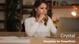  Presentation with interpreter - Theme featuring serious-businesswoman-in-earphones-watching background and a coral colored foreground