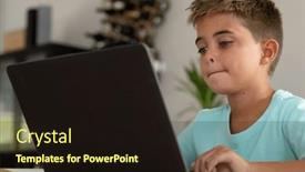  Presentation with laptop wireless - Slide deck enhanced with serious-caucasian-boy-doing-homework background and a wine colored foreground