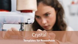  Presentation with sewing machine - Audience pleasing theme consisting of serious-charming-girl-seamstress-working backdrop and a coral colored foreground