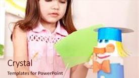  Presentation with paper cutting - PPT theme with serious child cutting paper by scissors background and a lemonade colored foreground