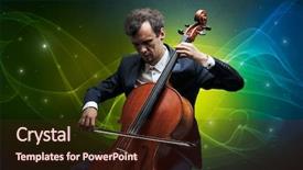  Presentation with classical - PPT theme consisting of serious classical cellist with fabled background and a wine colored foreground