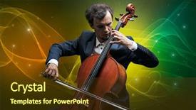  Presentation with classical - Slide deck having serious classical cellist with fabled background and a tawny brown colored foreground