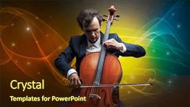  Presentation with classical - Colorful slide set enhanced with serious classical cellist with fabled backdrop and a tawny brown colored foreground