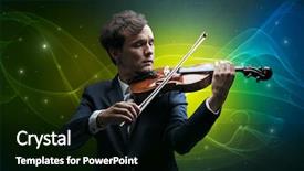  Presentation with sparkling - Audience pleasing PPT theme consisting of serious classical violinist with fabled backdrop and a black colored foreground