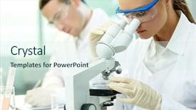  Presentation with laboratory chemical - Audience pleasing slide set consisting of serious clinician studying chemical element backdrop and a sky blue colored foreground