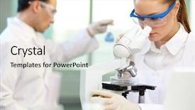  Presentation with chemical enginner - Cool new presentation with serious clinician studying chemical element backdrop and a lemonade colored foreground