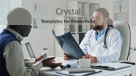  Presentation with mri brain - Theme consisting of serious-clinician-with-result background and a light gray colored foreground