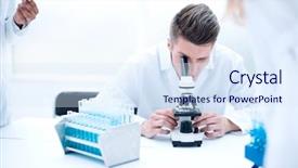  Presentation with chemical elements - Audience pleasing theme consisting of serious clinicians studying chemical elements backdrop and a sky blue colored foreground