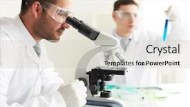  Presentation with chemical elements - Presentation design with serious clinicians studying chemical elements background and a soft green colored foreground