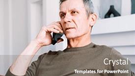  Presentation with 60s - PPT theme with serious-concerned-old-man-talking background and a gray colored foreground