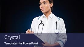  Presentation with black nurse - PPT layouts with serious confident lady nurse in medical gown with folder looking aside isolated over black background and a navy blue colored foreground