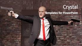  Presentation with shooting - PPT theme consisting of serious contract killer shooting action background and a tawny brown colored foreground