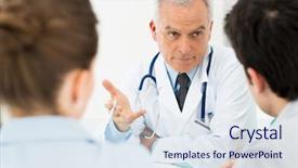 Presentation with doctor discussing parents - Presentation theme having serious discussion with his patients background and a sky blue colored foreground