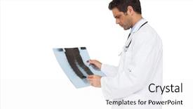  Presentation with xray - Amazing presentation theme having serious doctor analysing xray on white background backdrop and a white colored foreground