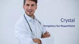  Presentation with reflection looking back to go forward - Cool new PPT layouts with diagnosis successful medical doctors - serious doctor diagnoses looking forward backdrop and a sky blue colored foreground