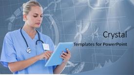  Presentation with chromosome - Presentation theme with serious doctor looking at clipboard against view of chromosome background and a light blue colored foreground