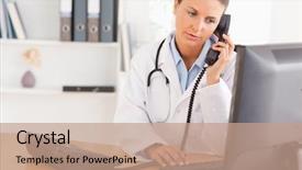  Presentation with doctor office - Presentation having serious doctor on the phone background and a coral colored foreground