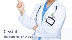  Presentation with finger point - Colorful theme enhanced with serious doctor with finger point backdrop and a sky blue colored foreground