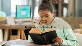  Presentation with reading table - Slide set featuring serious-elementary-schoolgirl-in-casualwear background and a coral colored foreground