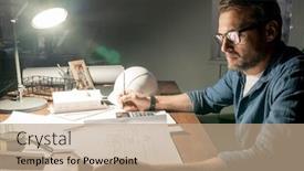  Presentation with constructions - Presentation featuring serious-engineer-in-eyeglasses-decided background and a coral colored foreground