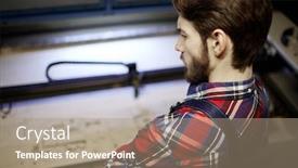  Presentation with laser cutting - Beautiful PPT theme featuring serious-engineer-standing-by-laser backdrop and a coral colored foreground