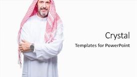  Presentation with arab - Slide set having serious expression on face simpl background and a white colored foreground