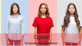  Presentation with vintage women - Amazing slide set having serious expression on face simple backdrop and a  colored foreground