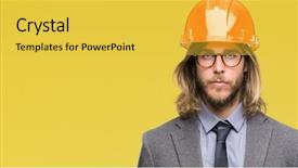  Presentation with long hair man - Slides having serious expression on face simple background and a yellow colored foreground