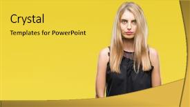  Presentation with blue eyes technology eye scan - PPT theme enhanced with serious expression on face simple background and a yellow colored foreground