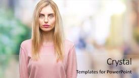  Presentation with pink simple - Presentation theme featuring serious expression on face simple background and a soft green colored foreground