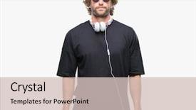  Presentation with music headphones - Amazing slides having serious expression on face simple backdrop and a soft green colored foreground