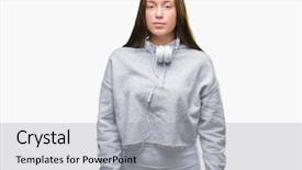  Presentation with beautiful young woman getting face - Presentation design with serious expression on face simple background and a light gray colored foreground