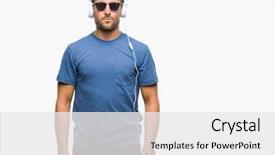  Presentation with music headphones - Audience pleasing slide deck consisting of serious expression on face simple backdrop and a white colored foreground