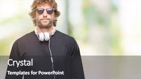  Presentation with music headphones - Beautiful slides featuring serious expression on face simple backdrop and a dark gray colored foreground