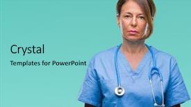  Presentation with teamwork nurse doctor - Colorful PPT layouts enhanced with serious expression on face simple backdrop and a seafoam green colored foreground