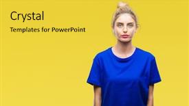  Presentation with blue eyes technology eye scan - Slide deck with young beautiful blonde and blue background and a yellow colored foreground