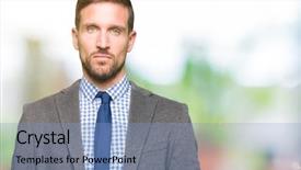  Presentation with simple business - Slide set featuring serious expression on face simple background and a  colored foreground