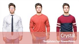  Presentation with simple business - Colorful slide deck enhanced with serious expression on face simple backdrop and a  colored foreground