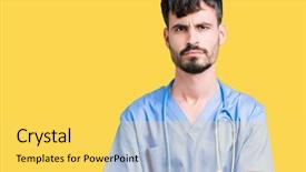  Presentation with nurse - Amazing slide deck having serious expression on face simple backdrop and a yellow colored foreground