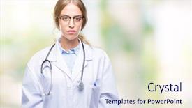  Presentation with simple medical - Slide set enhanced with serious expression on face simple background and a sky blue colored foreground