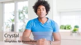  Presentation with knitting african american - Presentation design consisting of serious expression on face simple background and a coral colored foreground