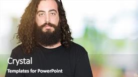  Presentation with long hair man - Colorful slide set enhanced with serious expression on face simple backdrop and a dark gray colored foreground