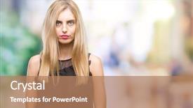  Presentation with blue eyes technology eye scan - Presentation design consisting of young beautiful blonde and blue background and a coral colored foreground