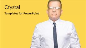  Presentation with bussines - Cool new slide set with serious expression on face simple backdrop and a yellow colored foreground