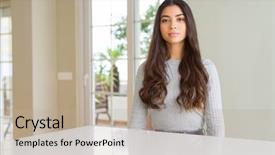  Presentation with home - Audience pleasing PPT theme consisting of serious expression on face simple backdrop and a mint green colored foreground