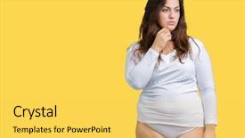  Presentation with plus size fashion model - Beautiful slide set featuring serious expression on face simple backdrop and a yellow colored foreground