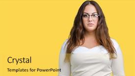  Presentation with plus size fashion model - Slide set with serious expression on face simple background and a yellow colored foreground